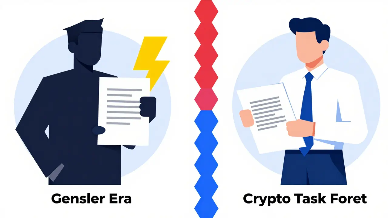 Split geometric illustration of SEC enforcement shift