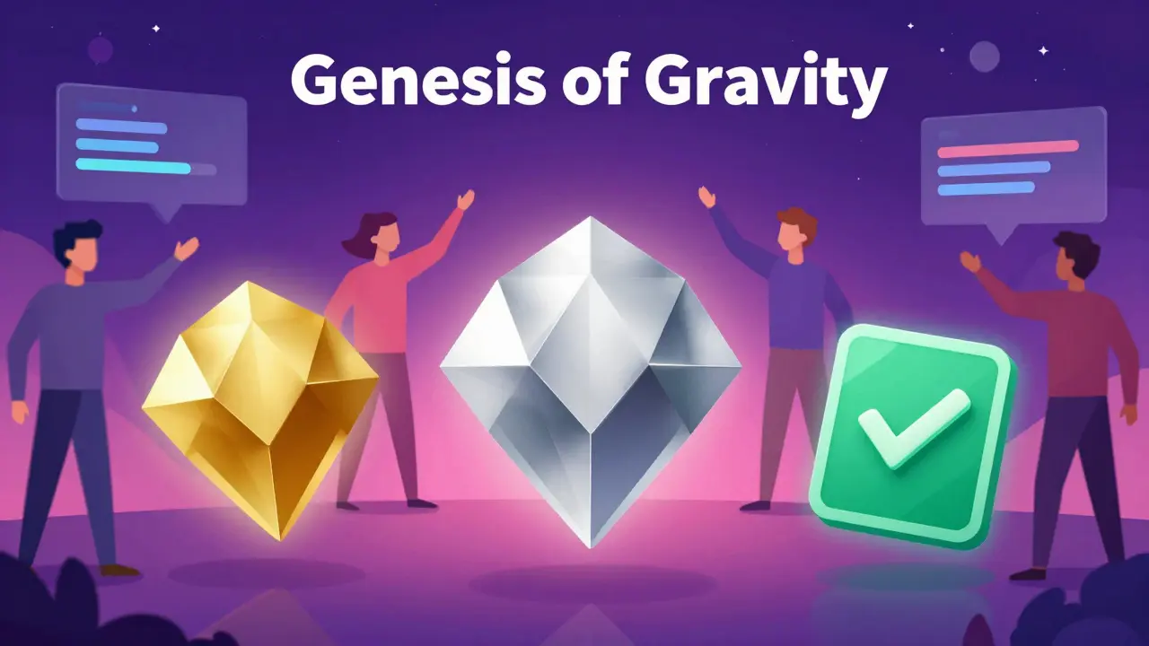 Stylized geometric NFT fragments and users in a gamified crypto reward scene
