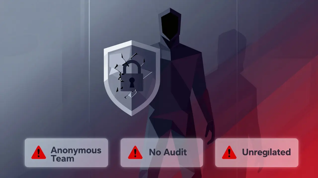 Abstract geometric art showing anonymous figures and security warnings