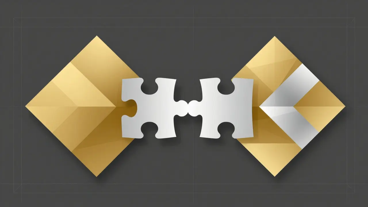 Abstract geometric figures locking together shapes to represent symmetrical contracts