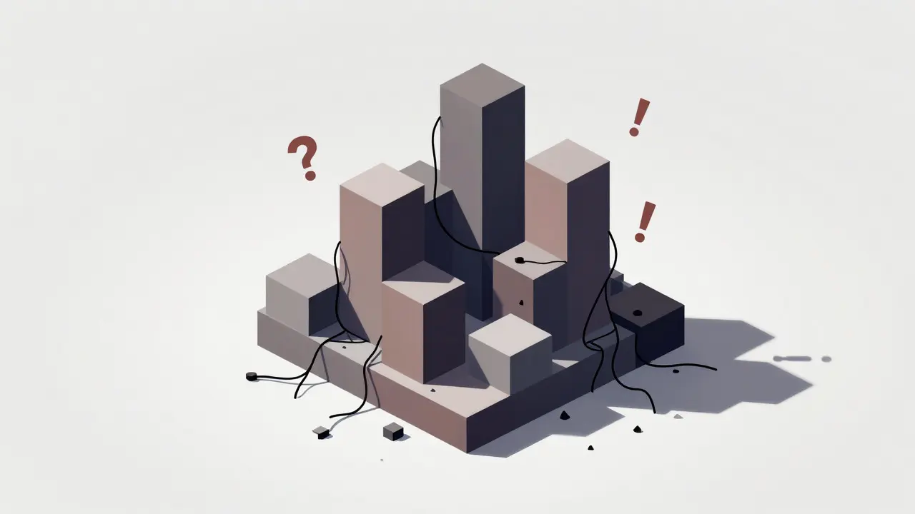 Abstract geometric ruins of an abandoned crypto exchange platform