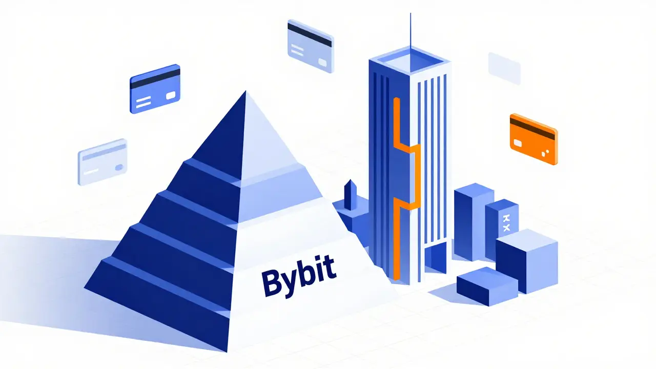 Abstract geometric towers representing different crypto trading platforms