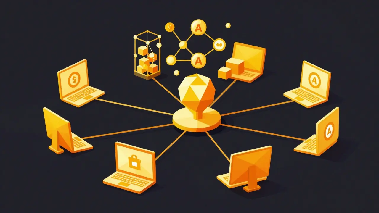 Abstract geometric web showing decentralized mining network