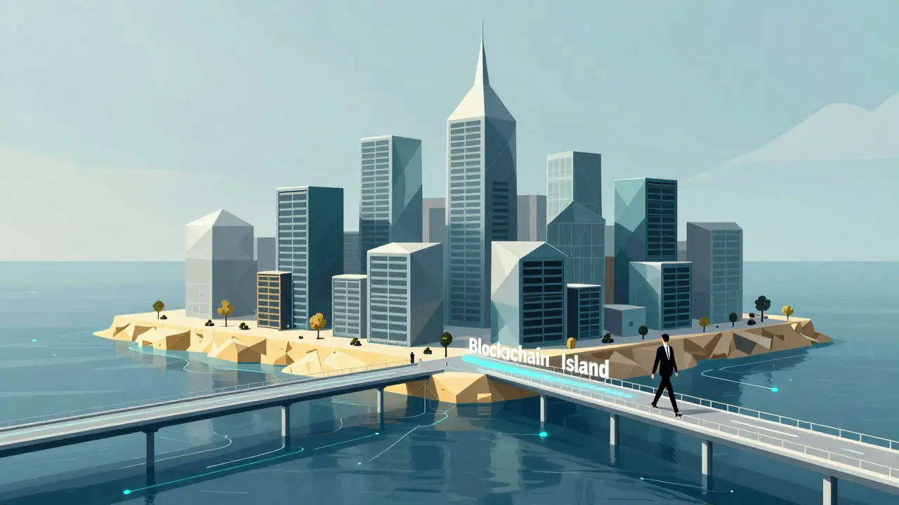 Faceted cityscape of Malta representing blockchain technology
