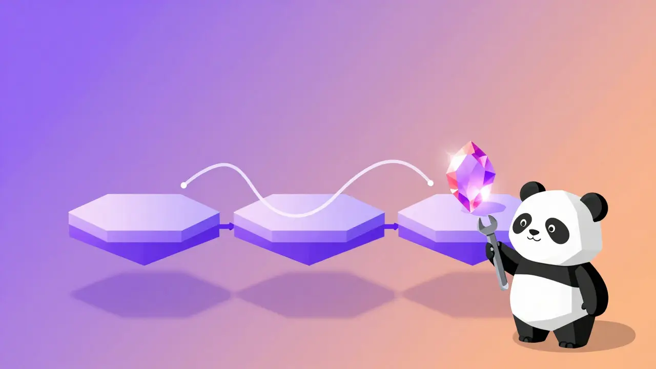 Geometric panda creating a token on floating platforms