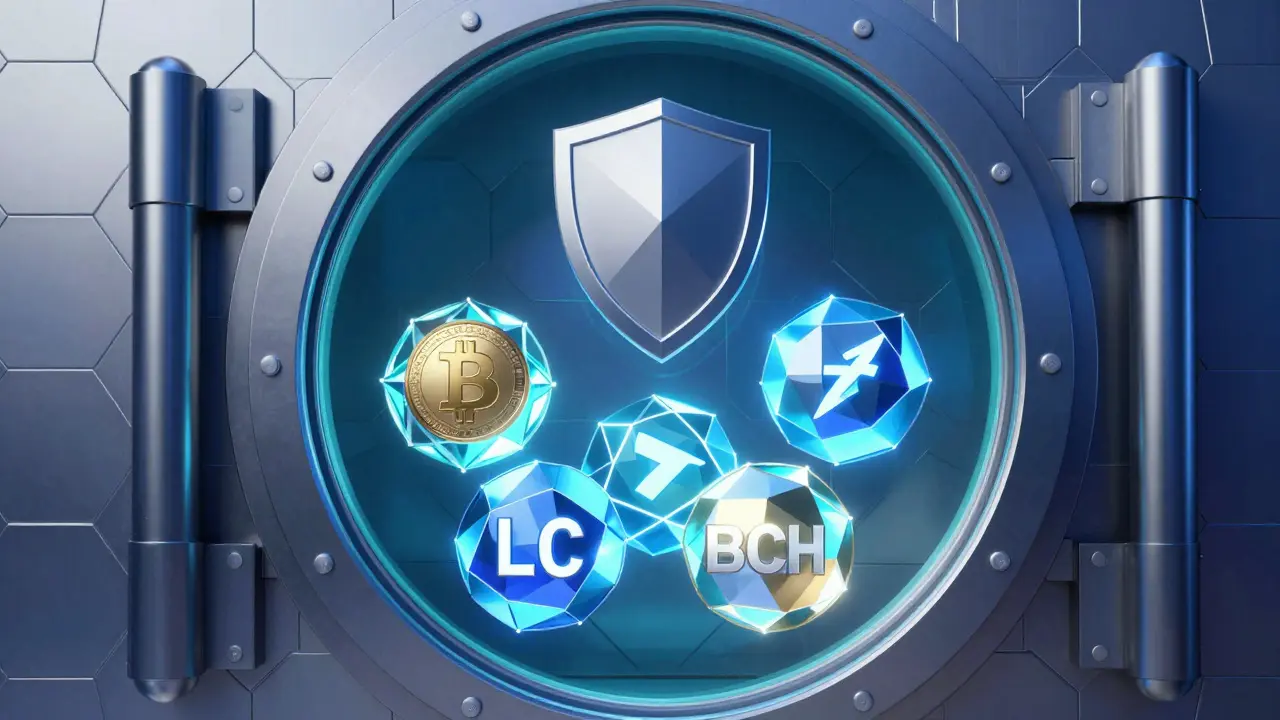 Secure vault protecting five major cryptocurrencies