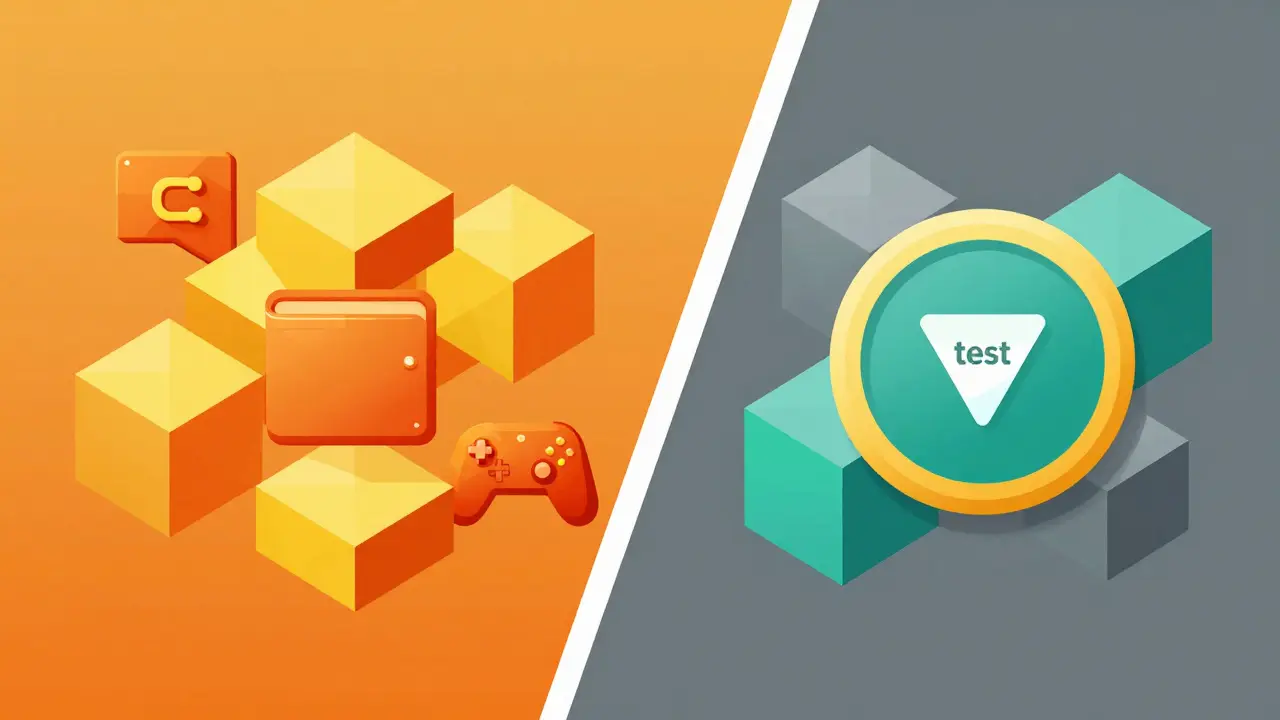 Split geometric graphic comparing Solana and TON tokens