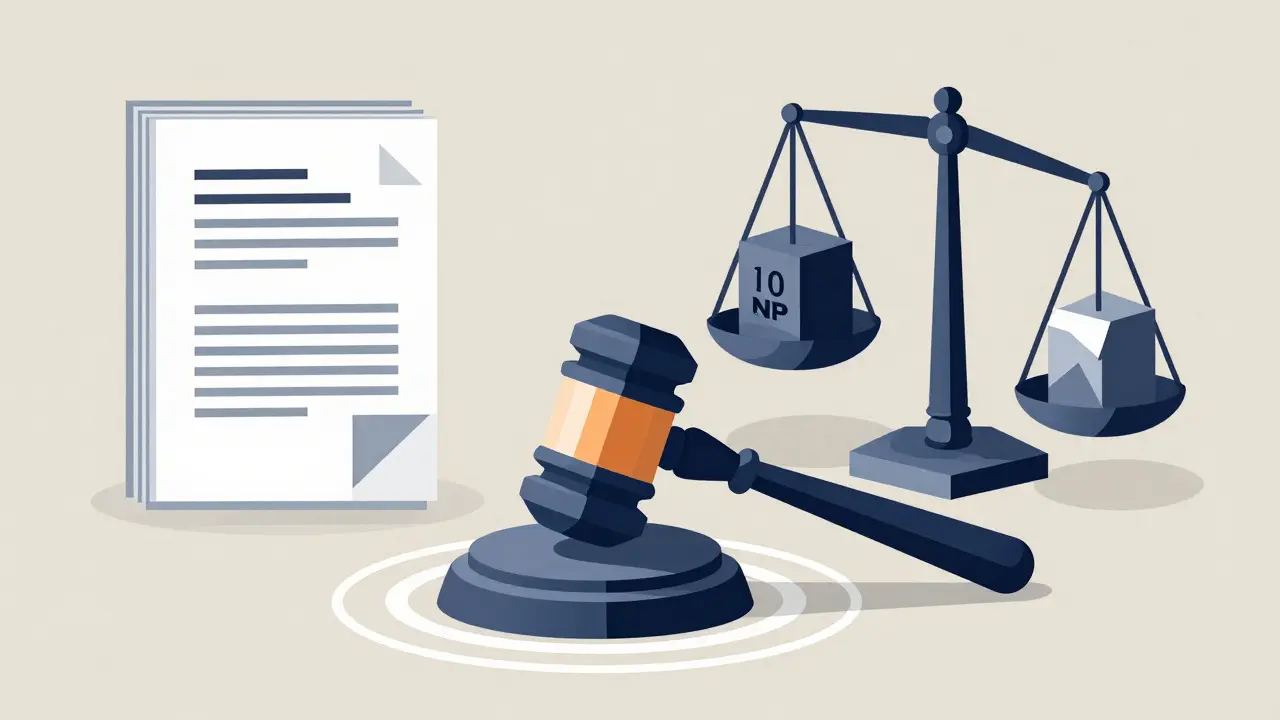 Abstract geometric art showing a gavel and scales representing legal thresholds
