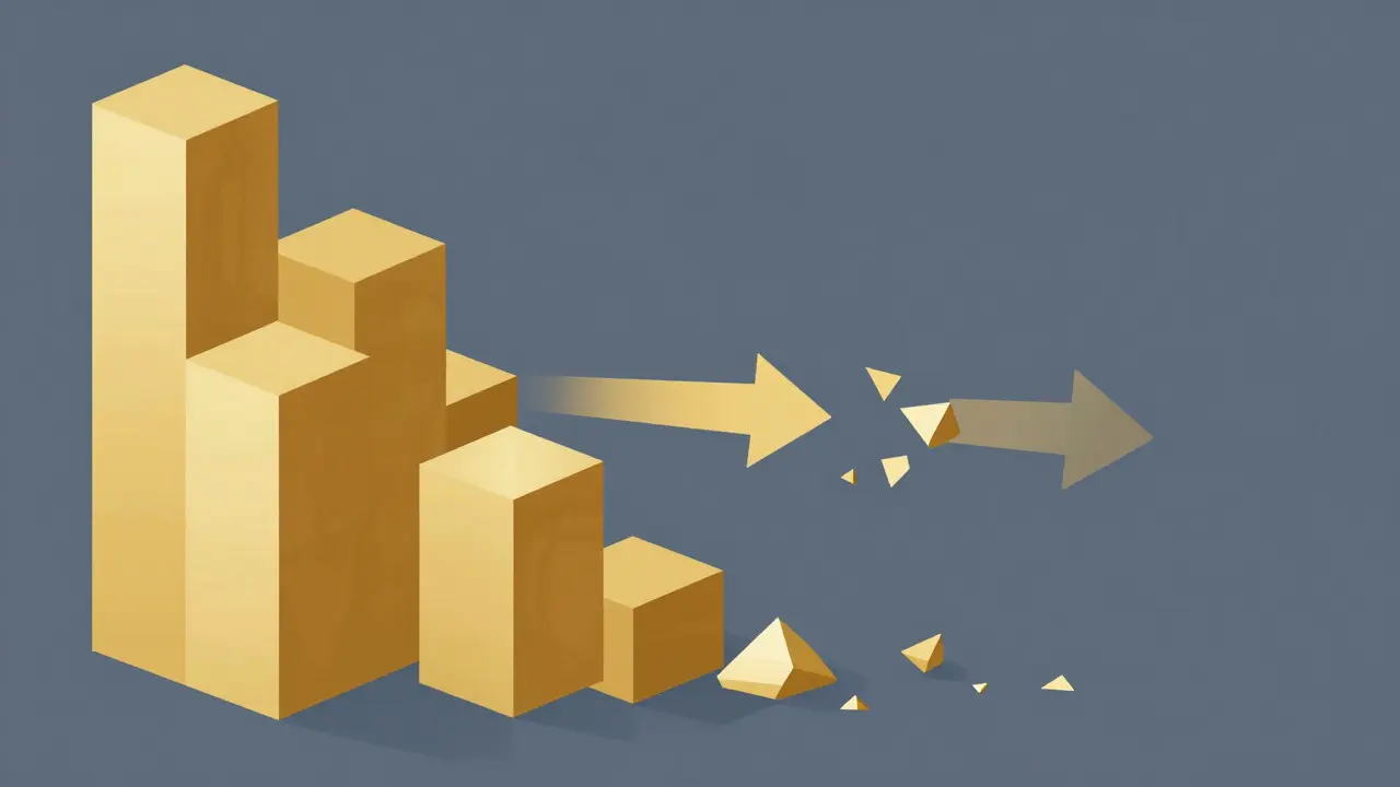 Abstract geometric art showing liquid assets flowing and fragmenting to represent slippage.