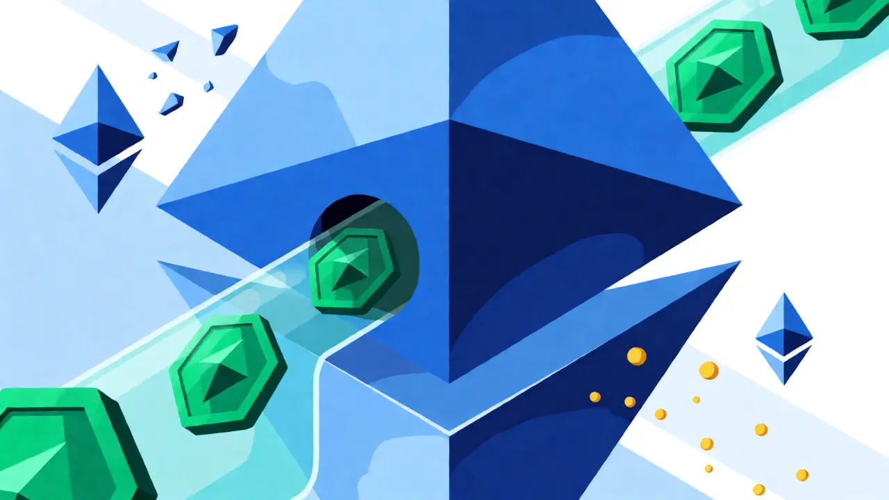 Ethereum diamond receiving green tokens with deflationary visual effects