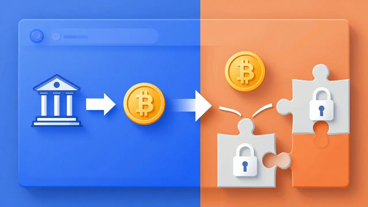 Split view comparing easy vs complex crypto deposit paths