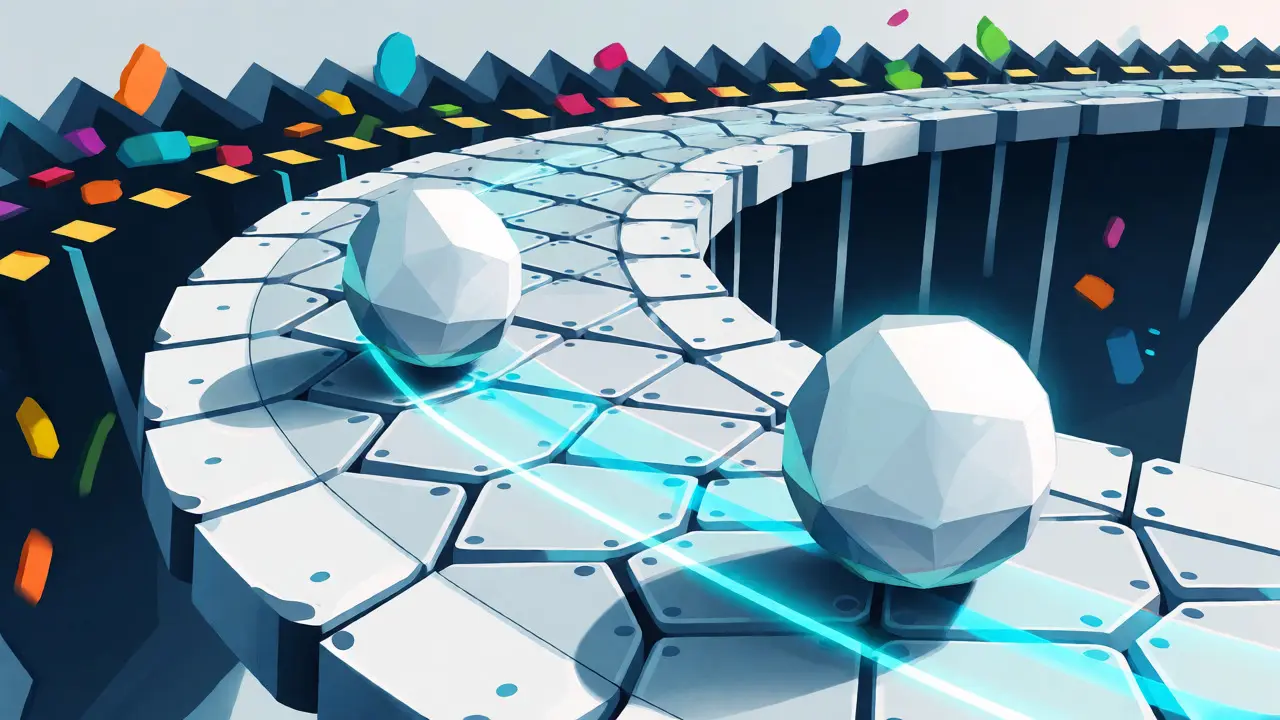 Conceptual art of HaloDAO's efficient stablecoin swap mechanism