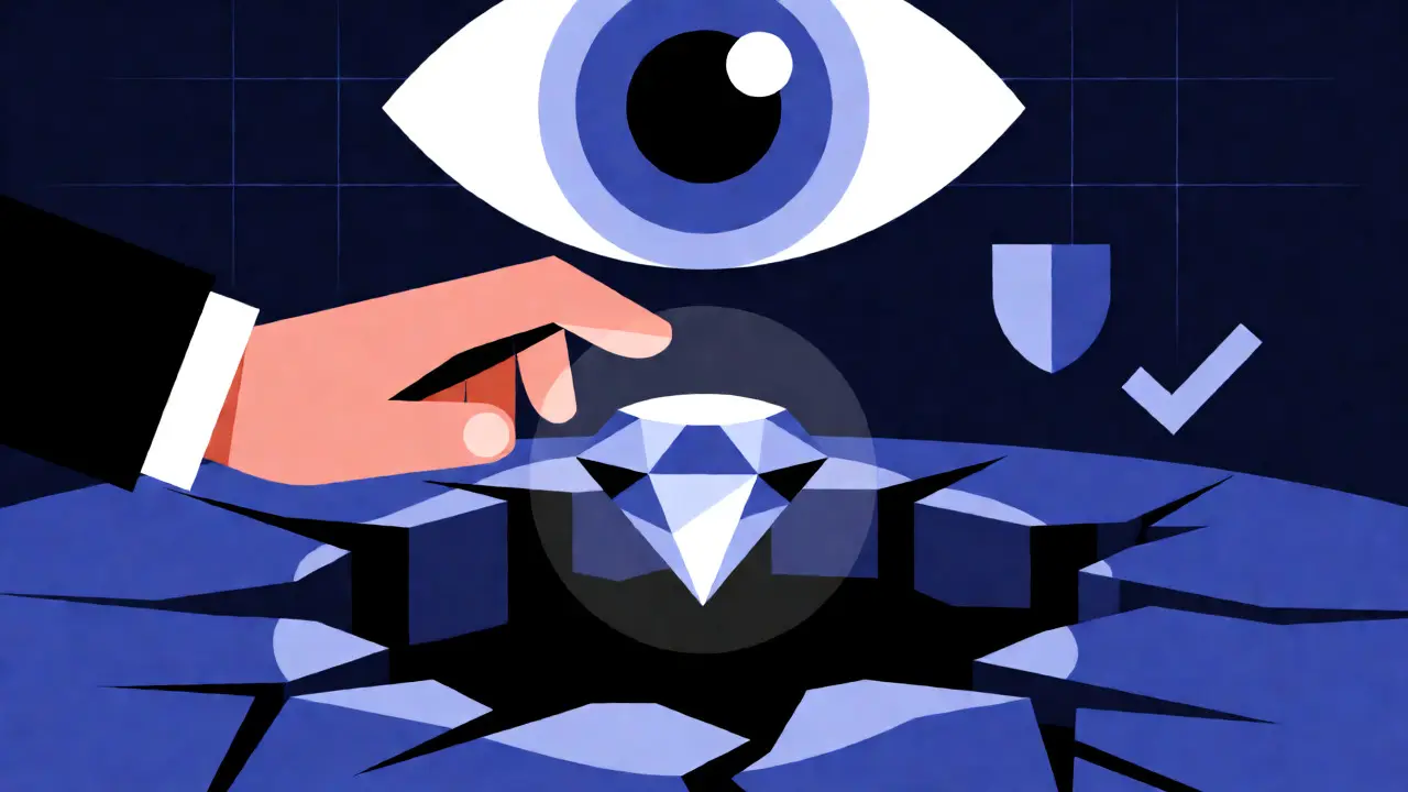 Geometric art warning investors about risky inactive exchanges versus verified platforms.