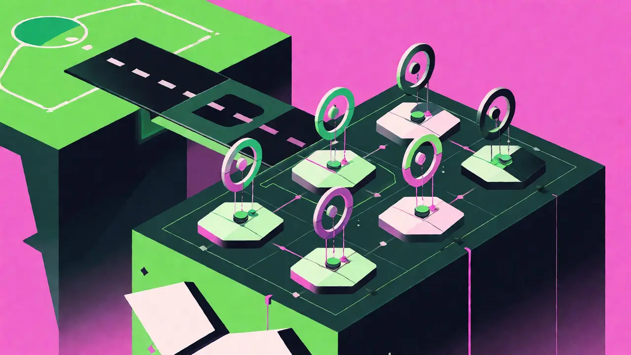 Isometric geometric view of Tarot markets on the Optimism Layer-2 network