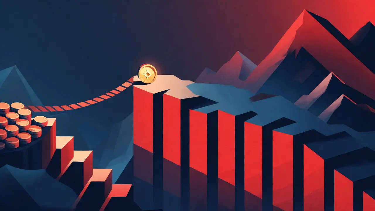Small token on a cliff edge illustrating low liquidity risks.