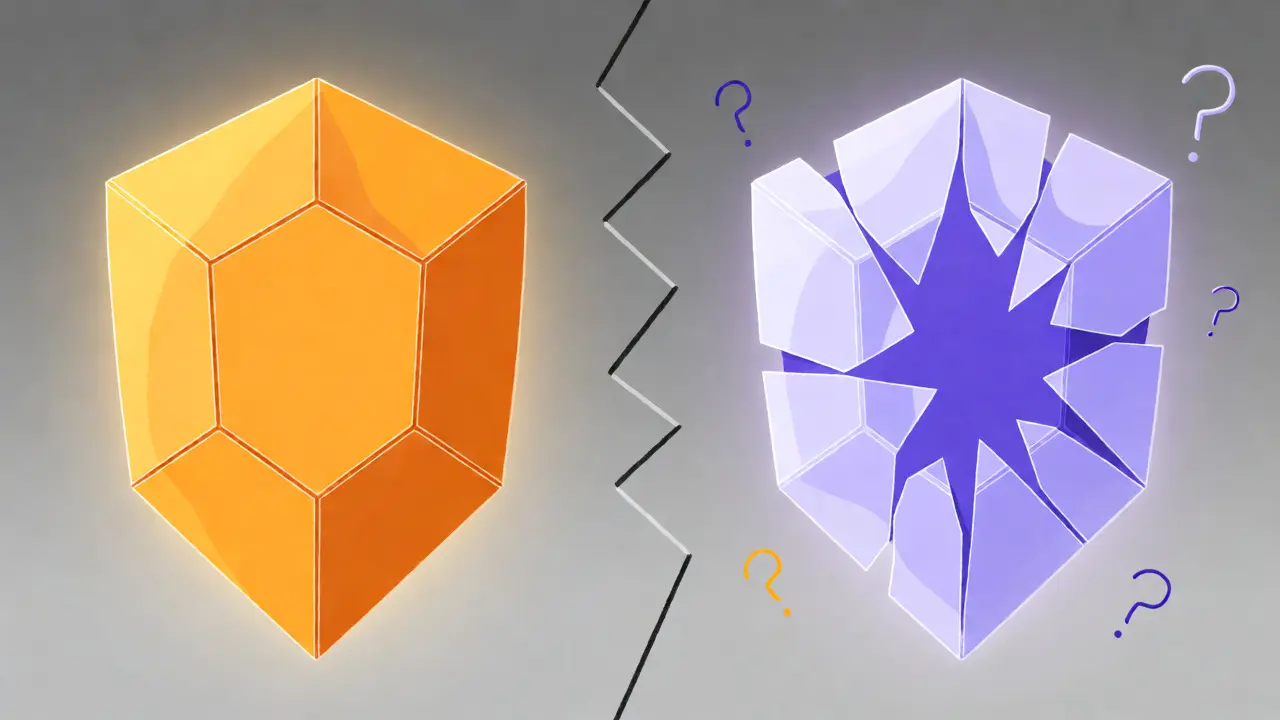 Split image showing a solid shield versus a broken one to depict regulatory uncertainty.