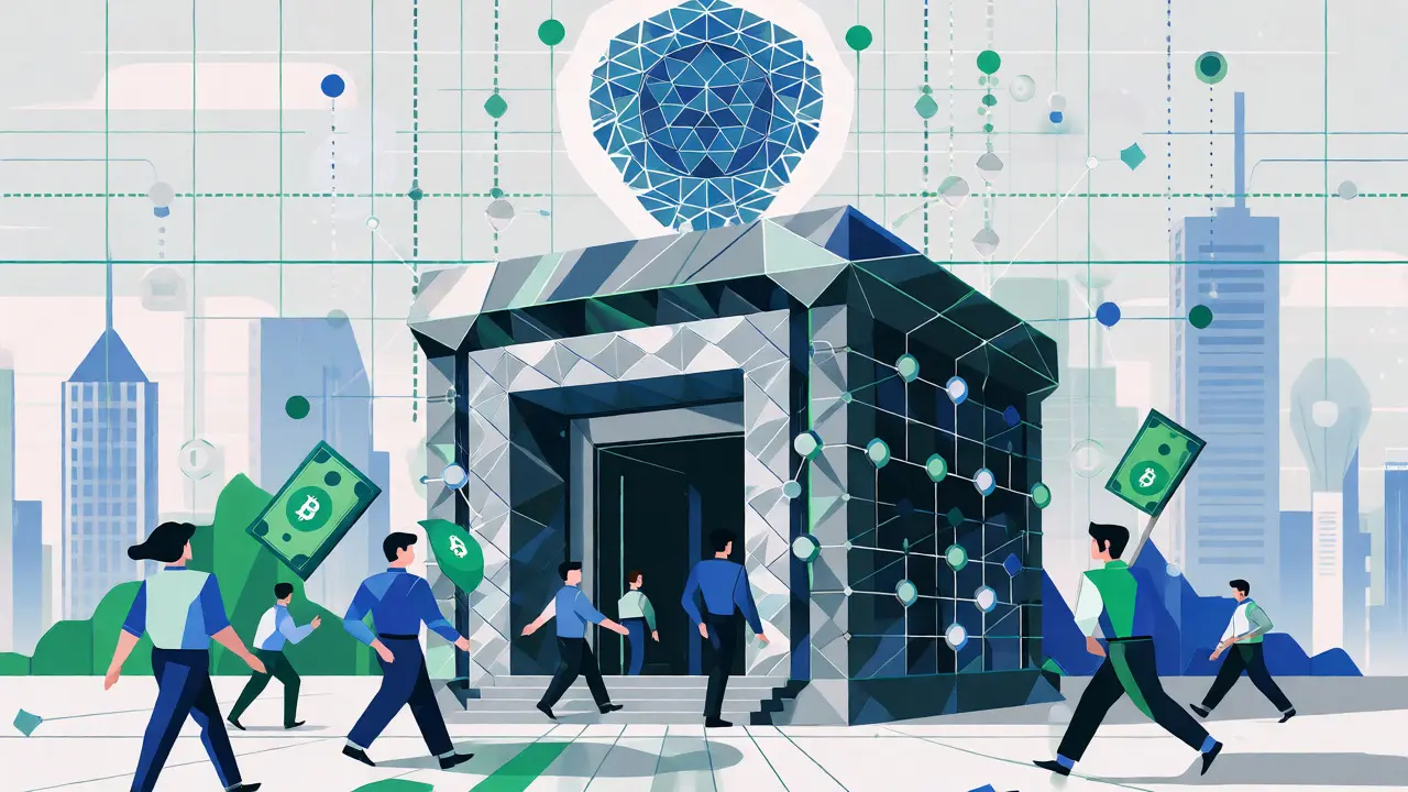 Stylized geometric bank vault representing licensed CASPs and investor compliance in Vietnam.