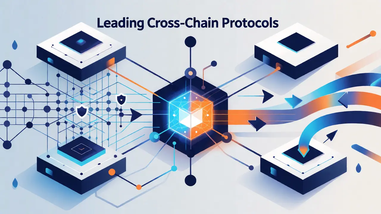 Vector art showing cross-chain protocols connecting different networks