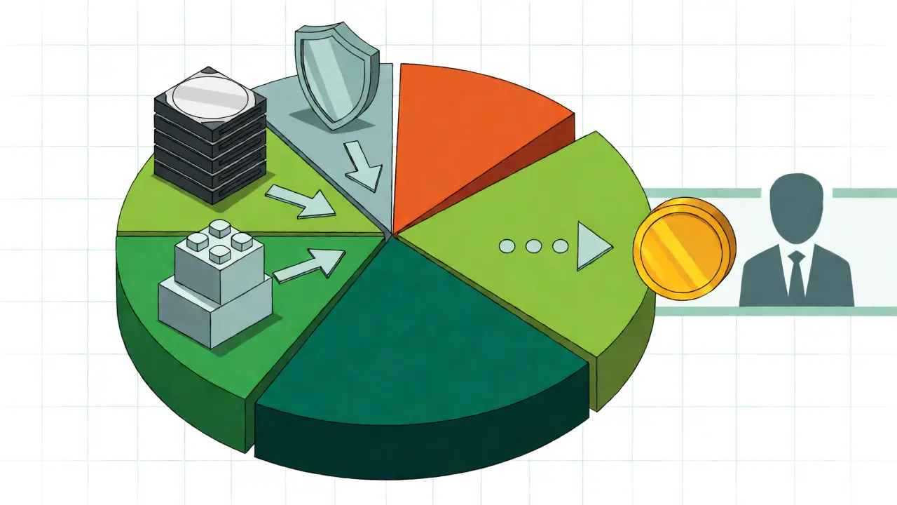 Vector art showing DePIN token distribution and external revenue flows into a network.