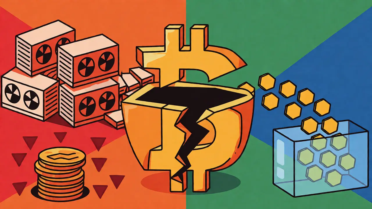 Abstract geometric art depicting the financial risks of solo mining versus stable pool income.