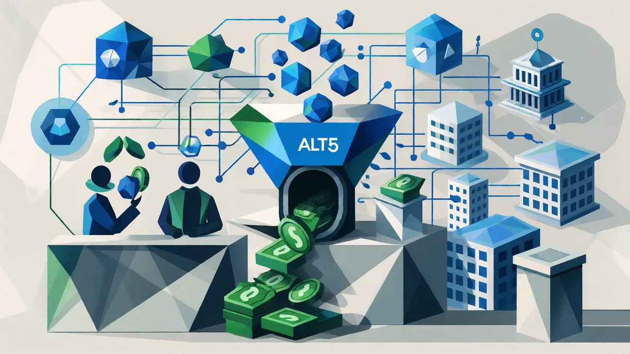 Abstract geometric art showing digital assets converting to fiat via payment gateway APIs