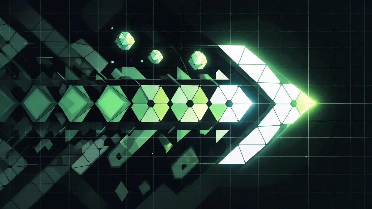 Dynamic geometric arrow symbolizing fast IOTA Rebased upgrades