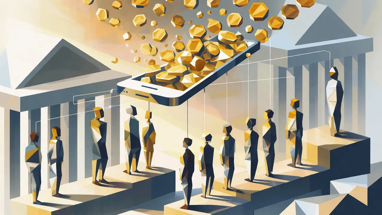 Illustration of a smartphone sending value to diverse people, bypassing traditional banks.