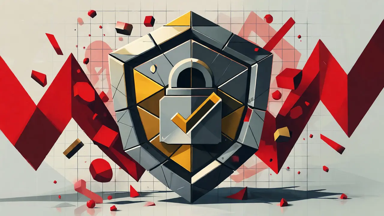 Shield-shaped geometric design symbolizing institutional security and compliance protection