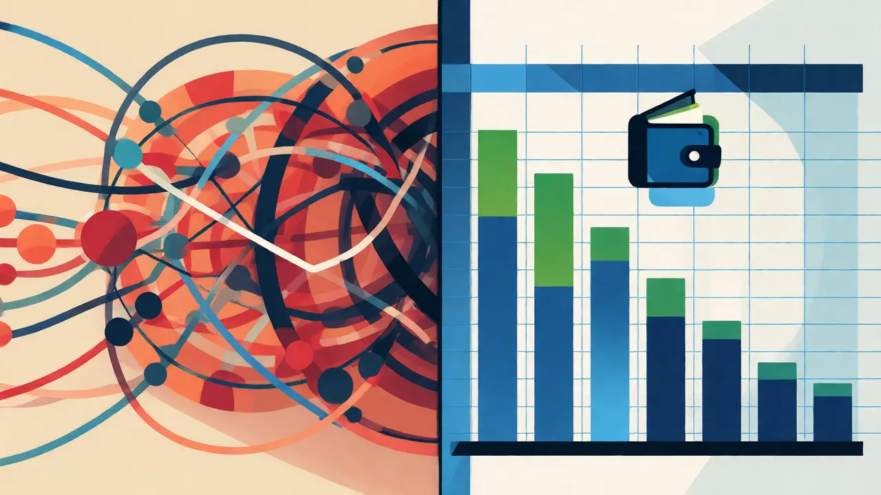 Split screen comparing chaotic AMM curves with ZigZag's structured order book grid.