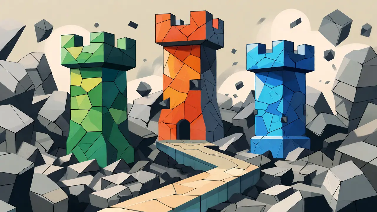 Sturdy geometric fortresses representing secure crypto alternatives