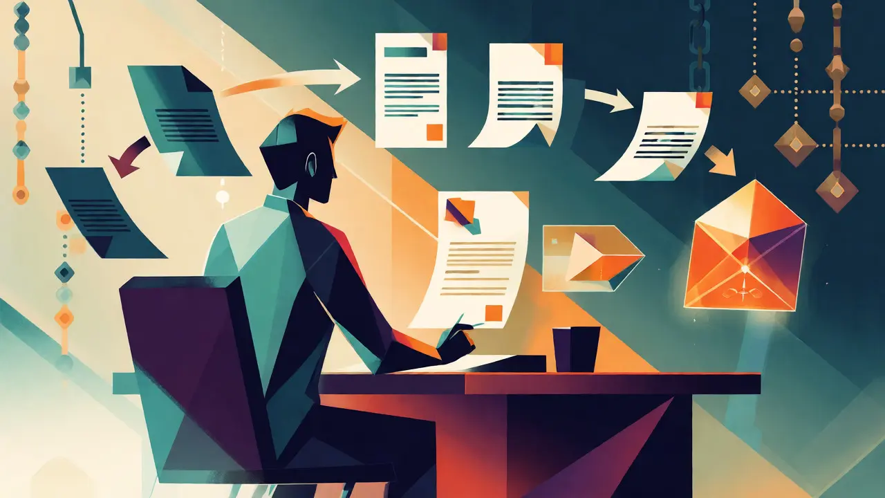 Stylized graphic showing crypto tax filing and refund process