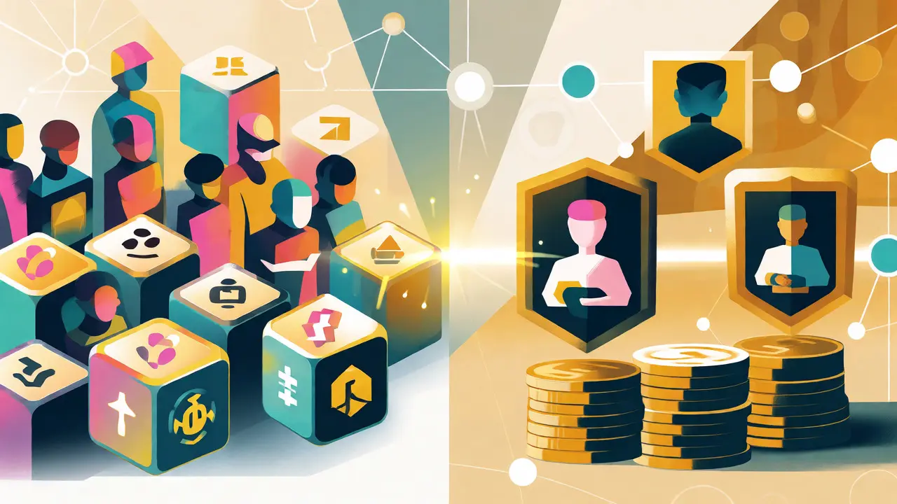 Vector art showing artists and collectors receiving PAINT token airdrops